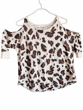 Phil Love Cold Shoulder Leopard Print Top Small Boho Chic Tee